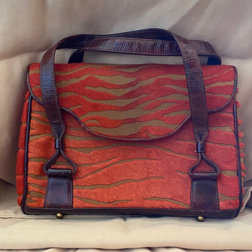 Elegant Red and Brown Women's Satchel